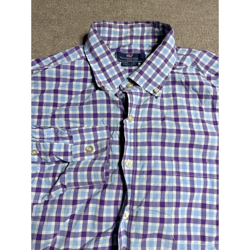 Vineyard Vines Murray Shirt Mens XXL Purple Blue Gingham Check Button Down - Picture 4 of 12